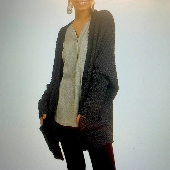 Umgee Charcoal Grey Sweater New Open Front Pockets Cardigan - Picture 1 of 2